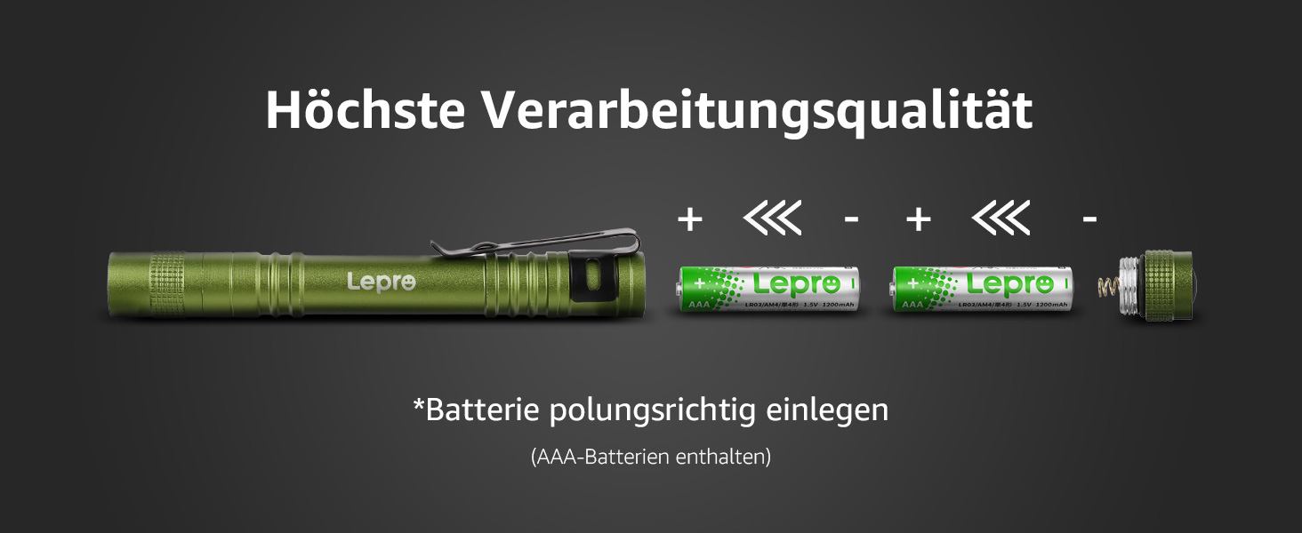 Ліхтарик LED Lepro, мініатюрний, водонепроникний IPX4, 3 режими, для огляду, роботи, ремонту (2 шт.), зелений