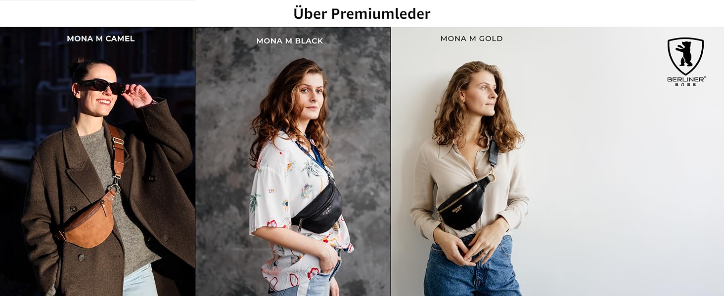 Berliner Bags преміум поясна сумка Mona з натуральної шкіри, через плече, кросбоді, чорна, M