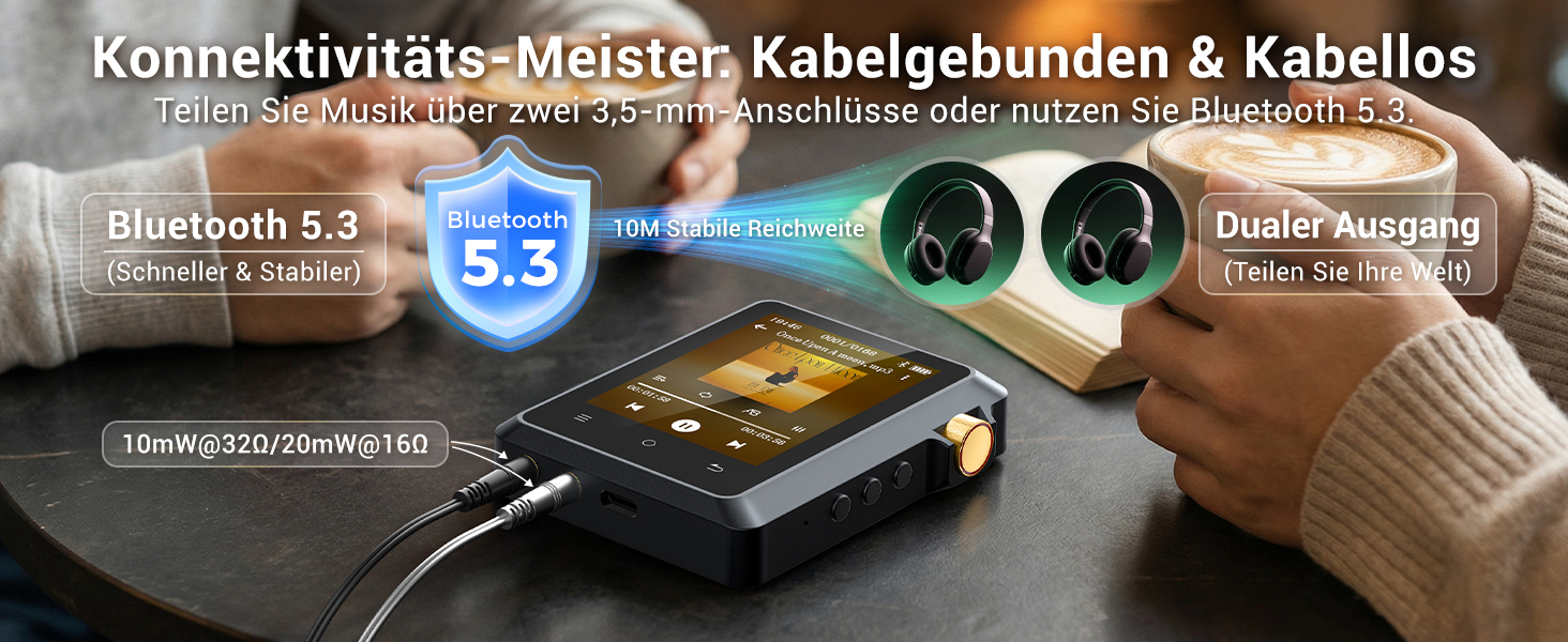 MP3 плеєр Hi-Res 64GB з Bluetooth 5.3, DSD DAC, підтримкою FLAC, 2.8