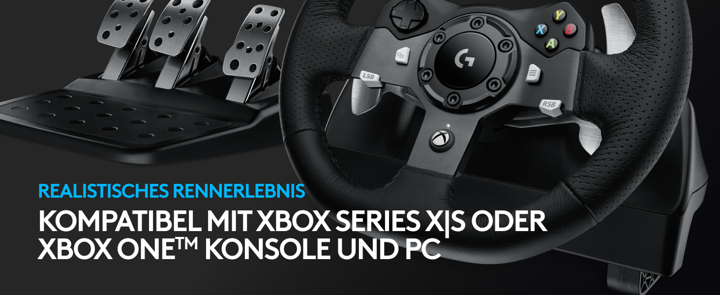 Руль Logitech G920 Driving Force для Xbox Series X|S, Xbox One, PC, Mac. Двомоторний Force Feedback, 900° кут повороту, регульовані педалі, UK-штекер.