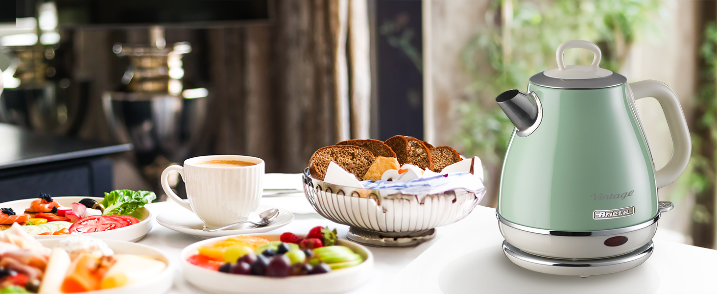 Електричний чайник Ariete Vintage 2868, Бежевий, 1 л, 1600W, з нержавіючої сталі, Retro дизайн, бездротовий, з автовимкненням
