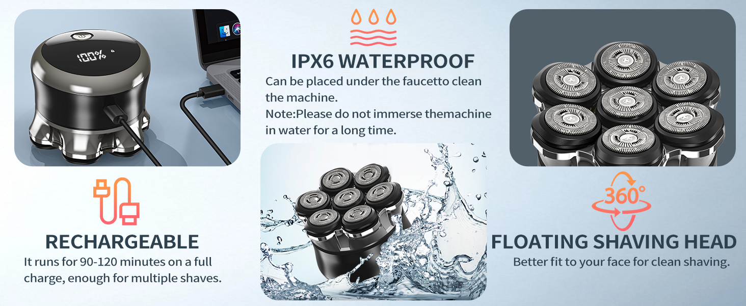 Електричний гоління голови для чоловіків Glatzen, 7D гнучкий знімний гоління, плаваюча головка, водонепроникний для мокрого та сухого використання, гоління з LED-дисплеєм