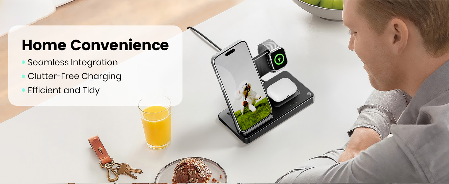 Бездротова зарядка 3-в-1 для Apple iPhone, Apple Watch, AirPods - компактна, для дому, офісу, подорожей