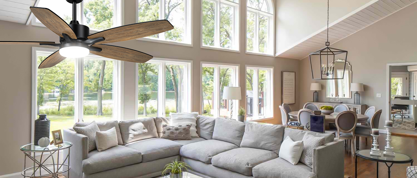 Стелянка вентилятор 106 см з підсвіткою та двосторонніми лопатями, тихий вентилятор з LED-лампою та пультом керування, для спальні та вітальні, DC мотор, штанга темне дерево