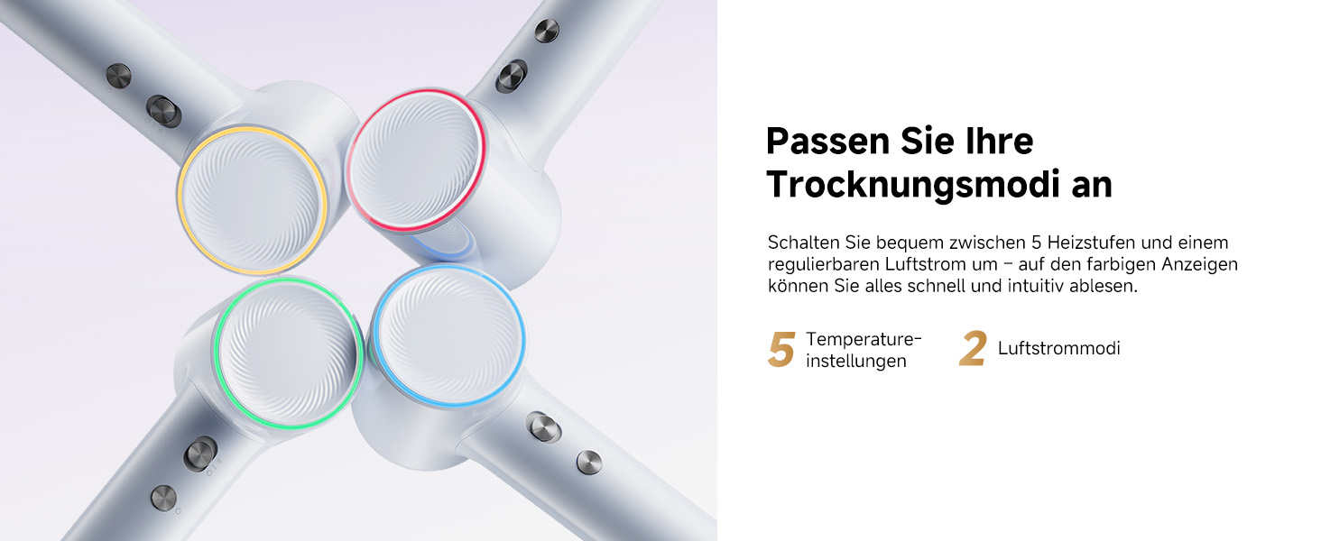 Фен DREAME Hair: Швидке сушіння, 110 000 обертів/хв, іонізація, регулювання температури та потужності, насадка-дифузор, тиха робота, білий (блакитний, міні)