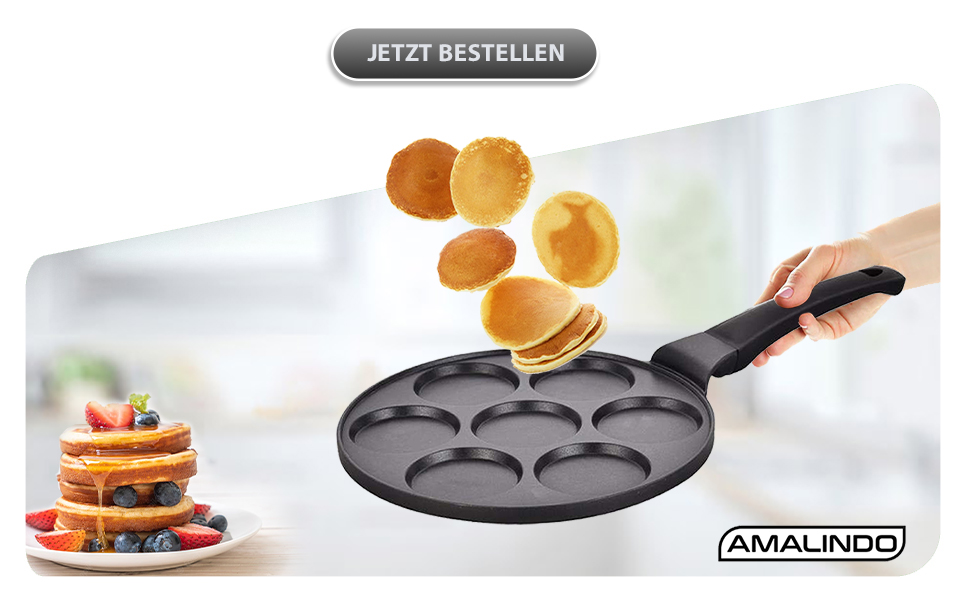 Amalindo Pancake Pan Induction, 4 Holes, Pancake Mold, Fried Egg Pan, Pancake Maker, Poffertjes Maker, Non-Stick Pan, Egg Pan, Fried Egg Pan, Pancake Pan, Ø26cm (7 Hole Black)