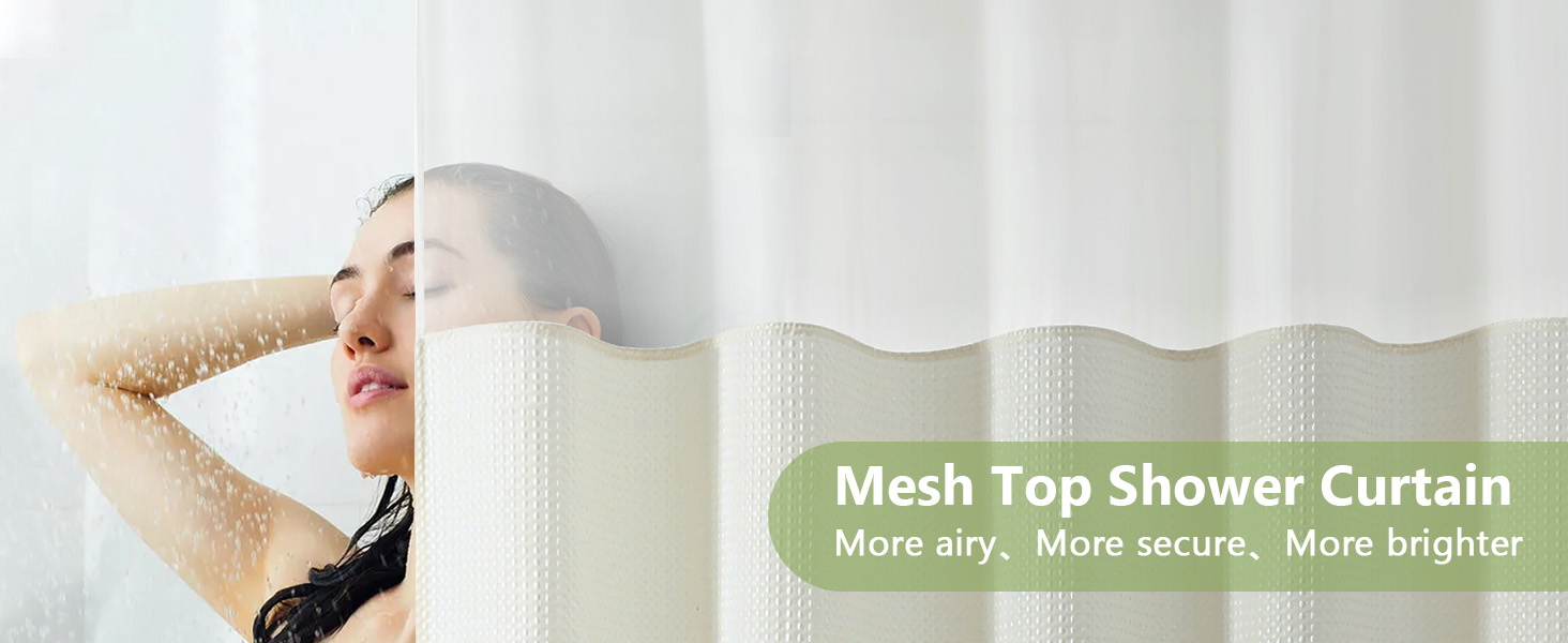 Шторка для душу з тканини вафельного плетіння, важка, водонепроникна, з TPU-покриттям, з сітчастим вікном, готельний стиль, 2 гачки, (Зелений, 83 x 83 см)