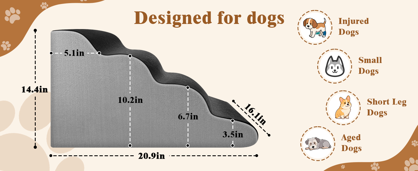 Сходинки для тварин JUOIFIP на 4 сходинки, для маленьких собак, з щільним губчатим матеріалом, неслизькі чорно-сірі сходинки для собак та котів