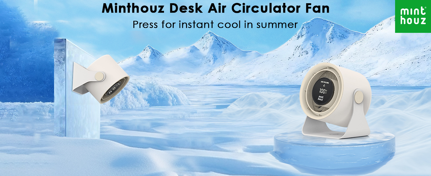 Настільний вентилятор Minthouz з LED-дисплеєм, акумулятор 3600mAh, тихий, регульований, портативний для дому, офісу, подорожей