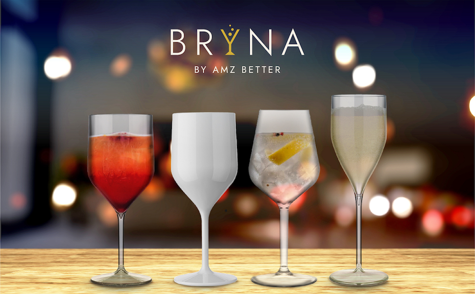 Набір з 6 келихів для вина BRYNA 330 мл з полікарбонату, італійський дизайн, прозорі, небиткі, багаторазові, для посудомийної машини