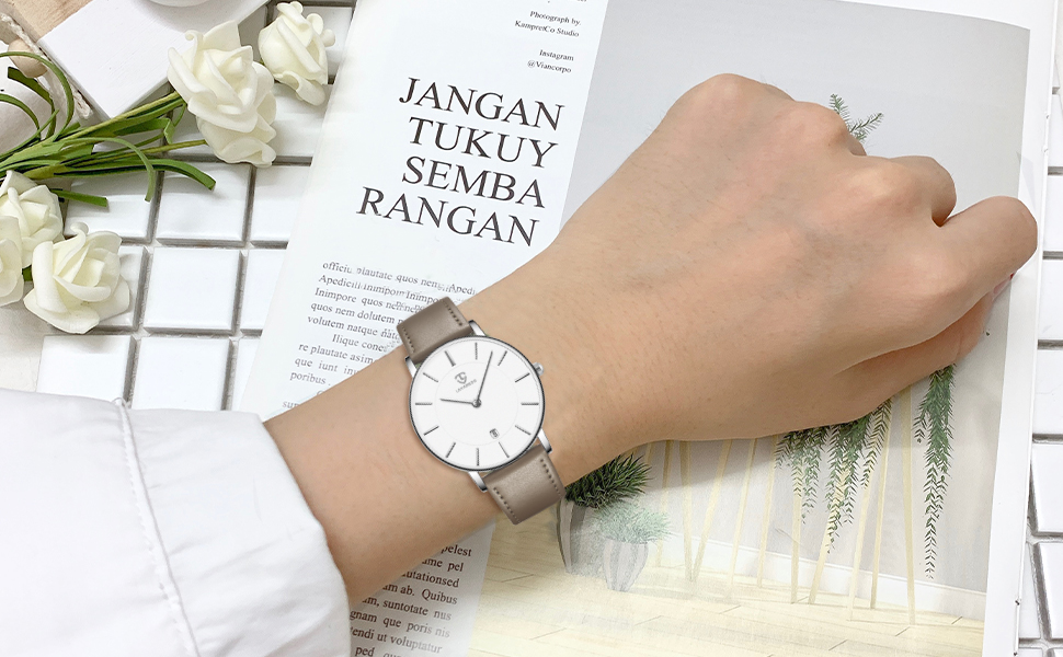 Жіночий аналоговий кварцовий годинник Flache з датою, шкіряним/силіконовим ремінцем, 39 мм, сірий колір