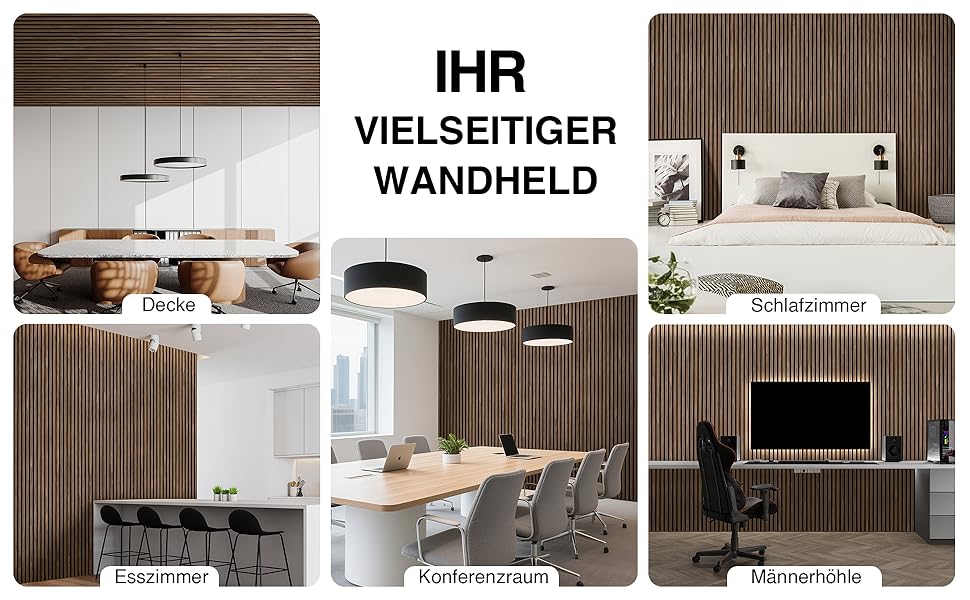 Акустична настінна панель з натурального шпона Темний дуб, 240x60x1.8 см (1.44 м²), дерев'яна панель для шумоізоляції вітальні, офісу та домашньої студії