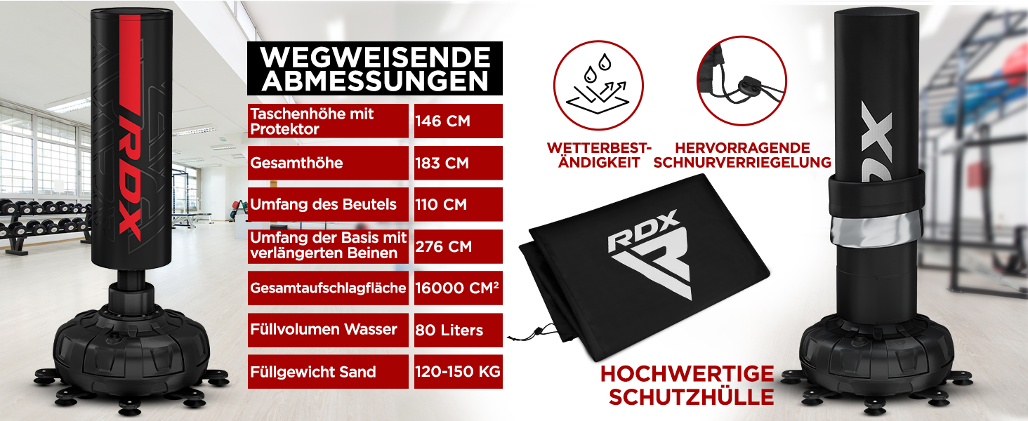 Стенд-боксерський мішок RDX 6FT 330LB з рукавичками та чохлом XXL. Ідеально для MMA, кікбоксингу, боксу, муай-тай. Чорний колір.