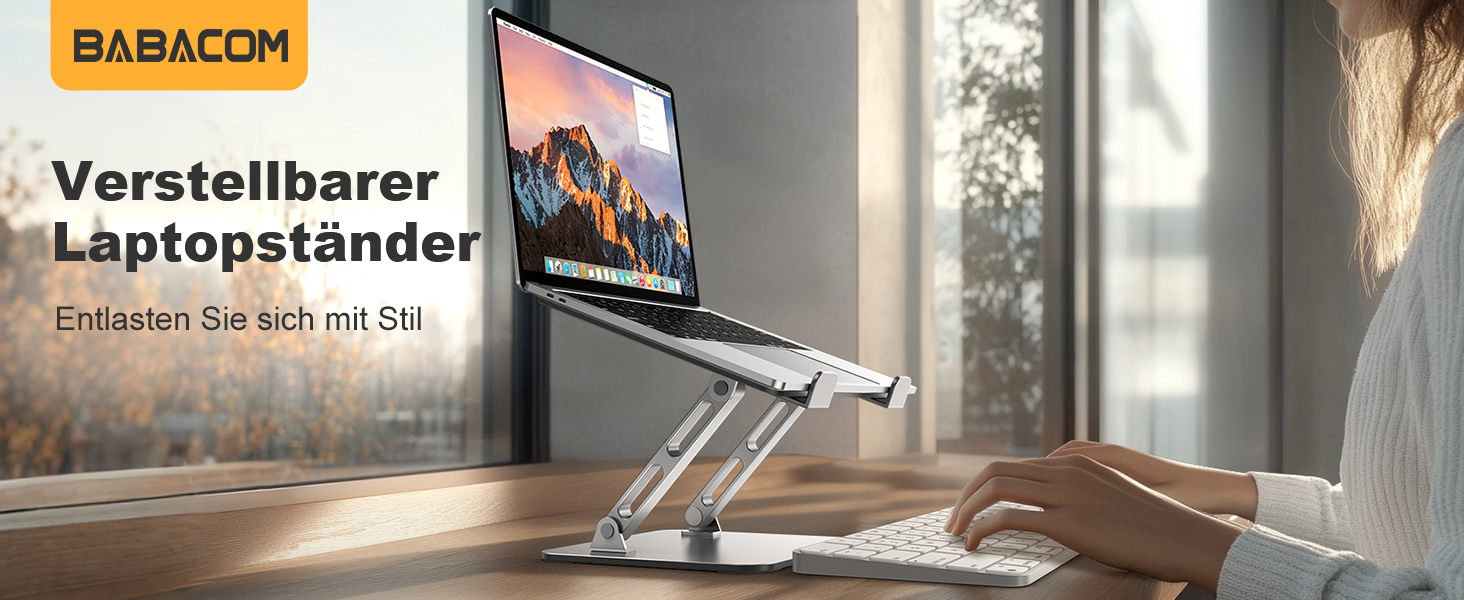 Підставка для ноутбука Babacom з охолодженням, регульована по висоті, ергономічна, складна, для MacBook Air/Pro (10-16 дюймів)