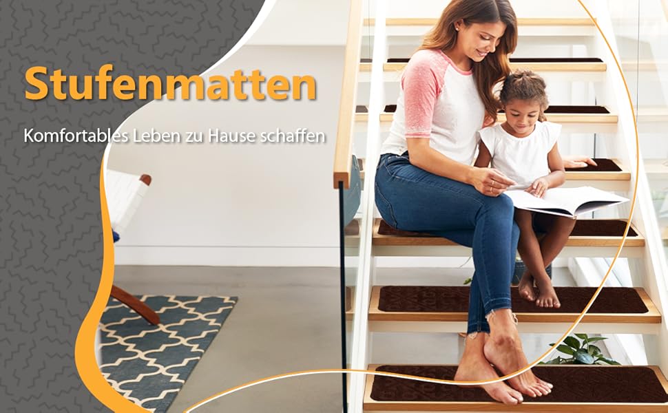 COSTWAY 15-Piece Stair Treads - Non-Slip, Waterproof, Self-Adhesive Carpet for Wood Stairs - Grey (76x20cm)