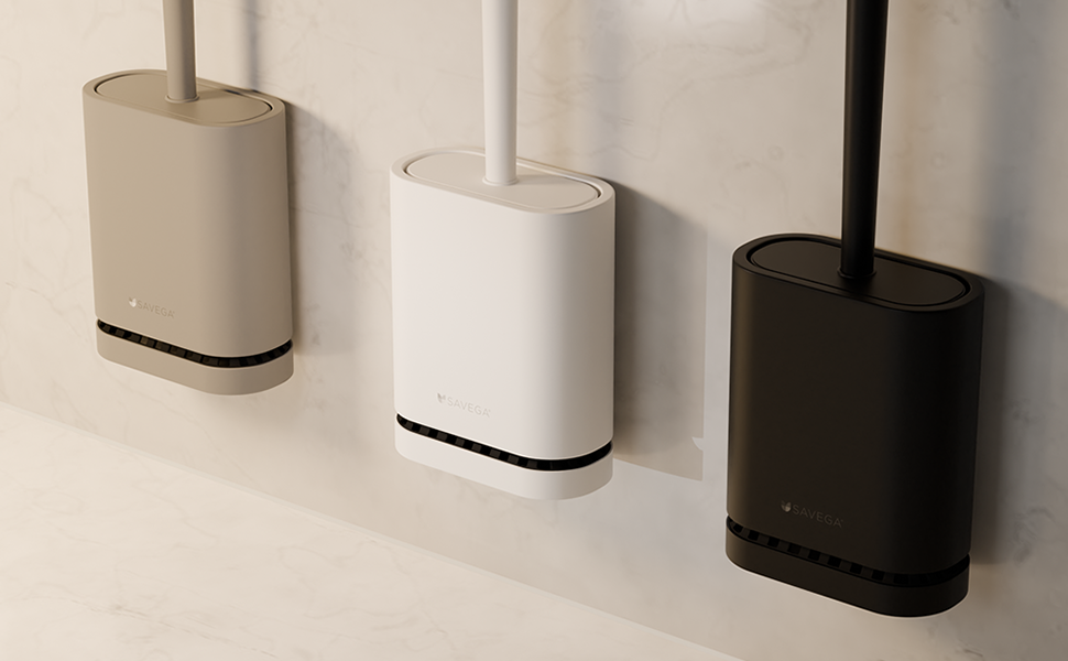 Силіконова щітка для унітазу SAVEGA з кришкою, чорна – плоска та гнучка – настінна без свердління – антибактеріальна комплексна щітка для унітазу (біла)