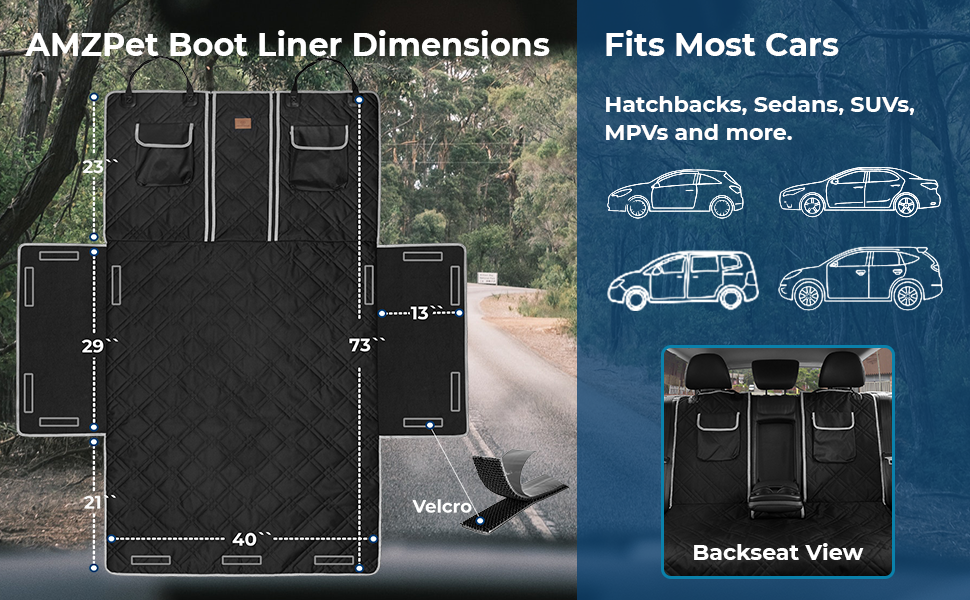 Захисний чохол на сидіння для собак AMZPET – водонепроникний, антиковзкий, стійкий до подряпин, міцний, 56 x 45 x 122 см, для маленьких автомобілів (купе або хетчбек), степене дизайн