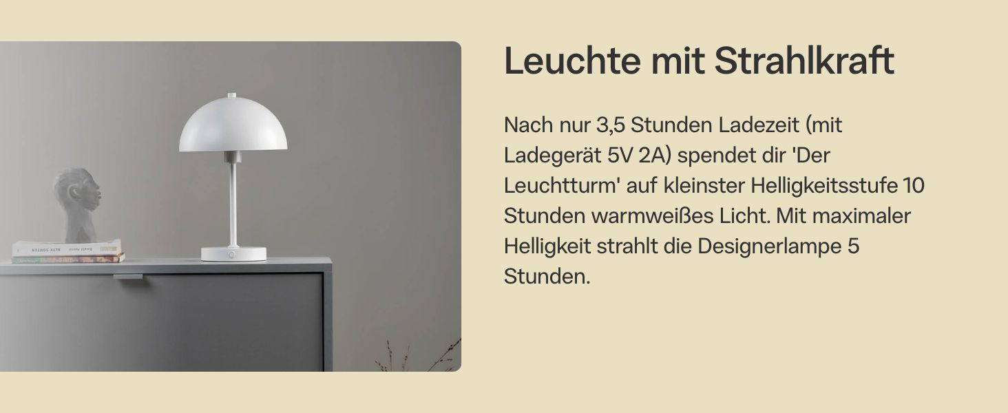 Mokebo® LED настільна лампа бездротова, акумуляторна, з регулюванням яскравості та USB-C, 'The Lighthouse', вінтажна лампа-горщик, грибний світильник та настільна лампа кольору тауп, метал, з батареєю, тепле біле світло, сріблястий колір