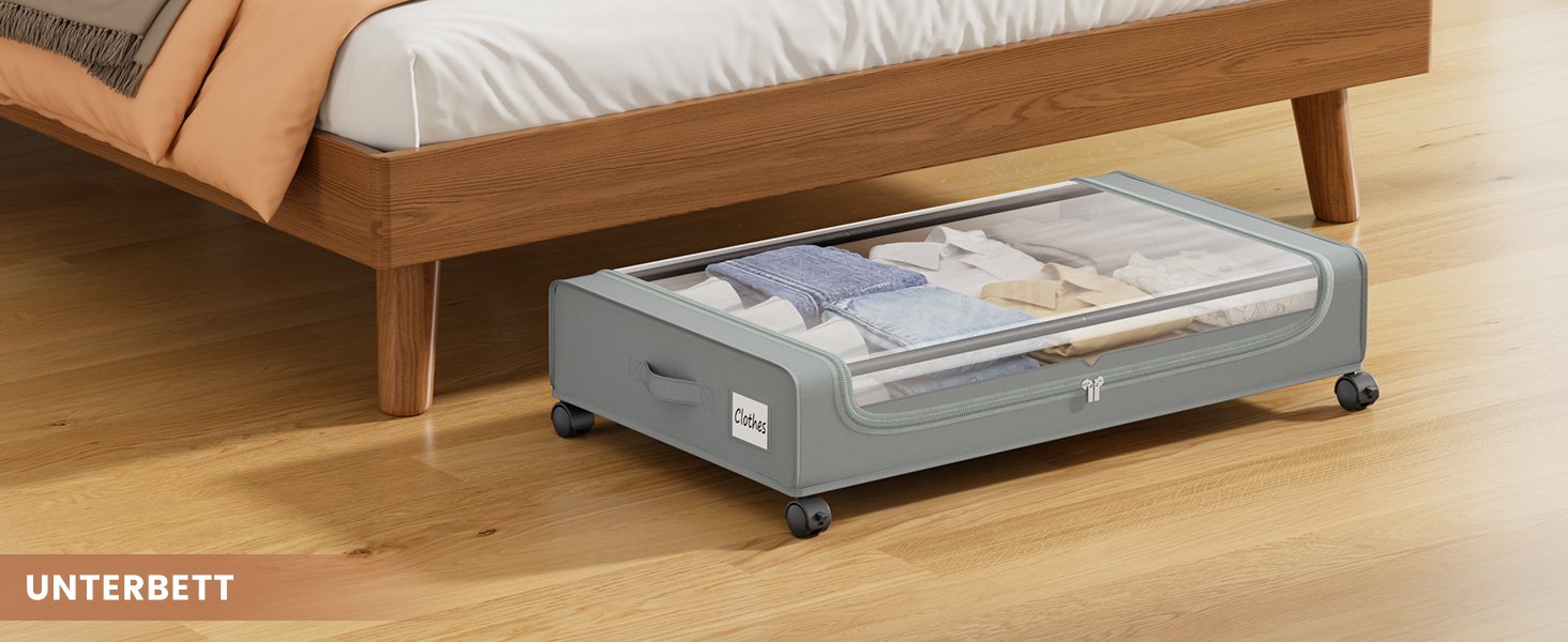 Коробки для зберігання під ліжко PHINOX з роликами, сірі, 2 шт (74x42x16 см) - коробки-органайзери для одягу, взуття, іграшок з прозорою кришкою