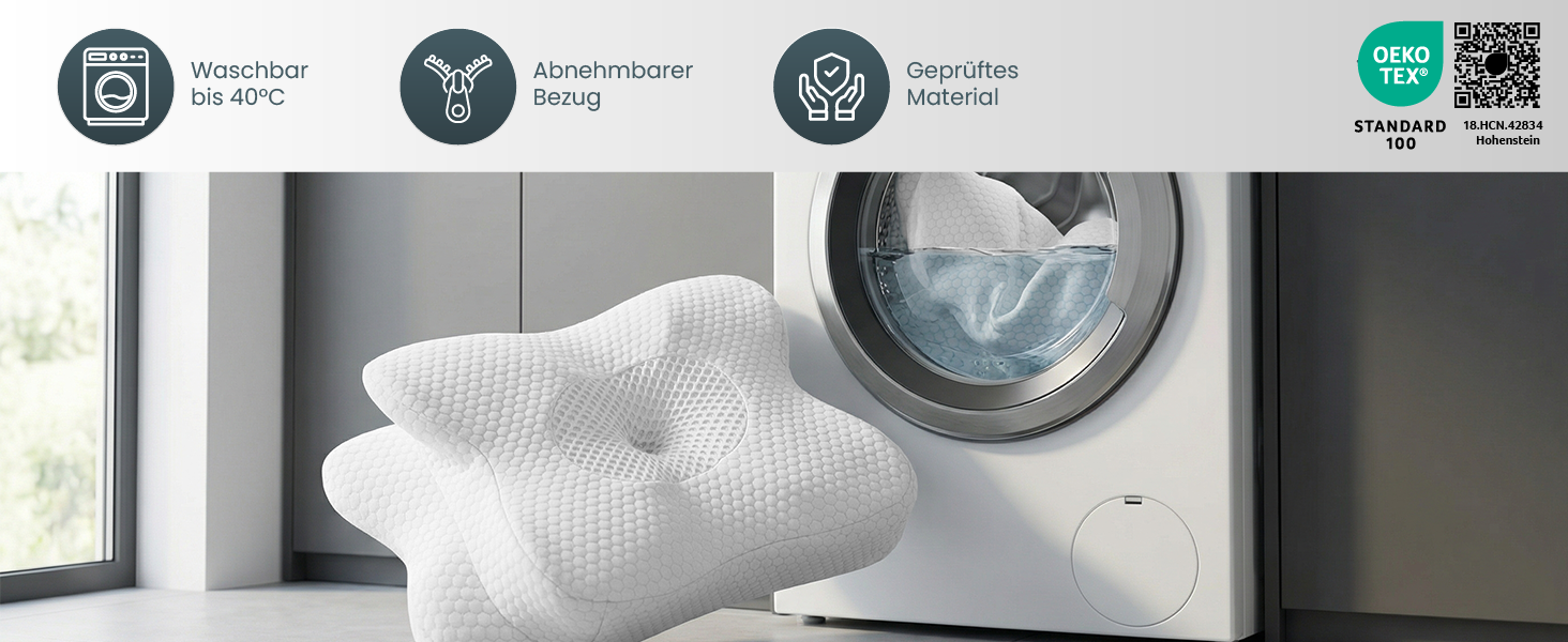 Анатомічна подушка Gentle North з ефектом пам'яті (Memory Foam) для будь-якої пози сну, білий бамбук, зі знімним чохлом
