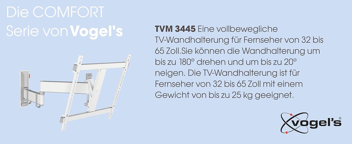 Кріплення для телевізора Vogel's Comfort TVM 3445, поворотне, для телевізорів 32-65 дюймів, до 25 кг, кут повороту 180°, VESA 400x400, білий
