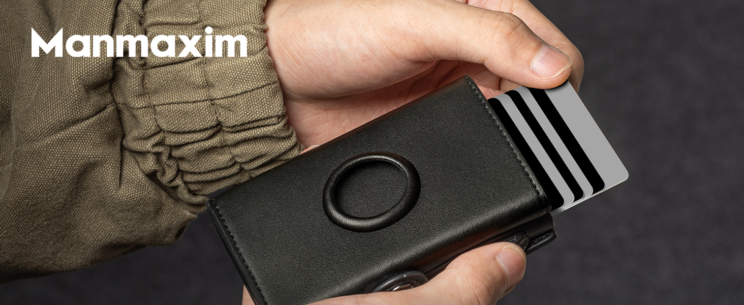 Чоловічий тонкий гаманець Portmonee з захистом RFID, Smart гаманець для карток та грошей, компактний Air Tag гаманець для 12 карт та 2 посвідчення, гаманець з висувним механізмом та відділенням для монет, A002 - Чорний карбон