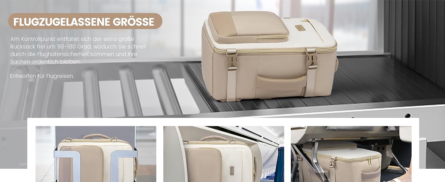 Рюкзак ручної поклажі LOVEVOOK 40x30x20, 24L для жінок, підходить для Ryanair, Eurowings, Wizz Air, Khaki Beige