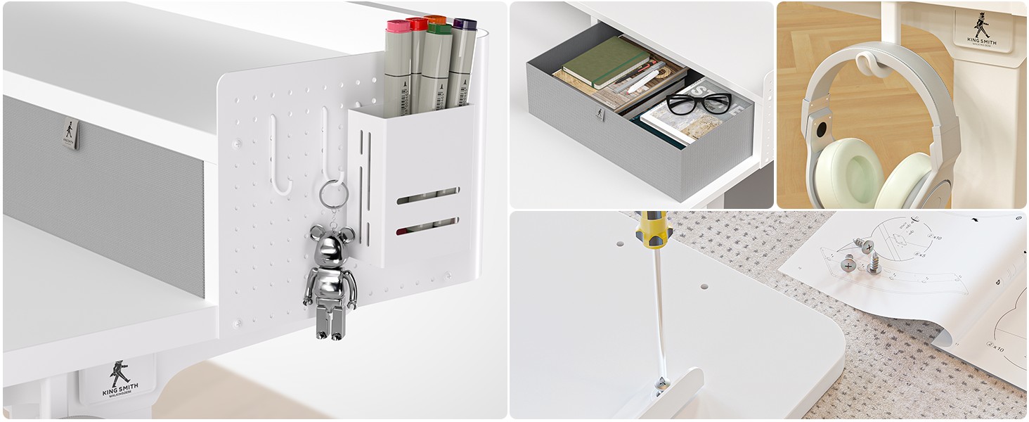 Electric Standing Desk with Drawers - 120x60cm Adjustable Height Desk for Home Office & DIY Pegboard