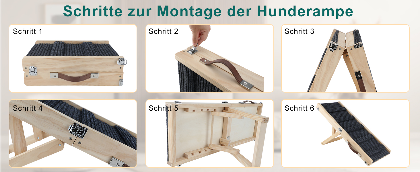 Рампа для собак та котів, регульована висота 25-48 см, з антиковзною поверхнею, дерев'яна, складна