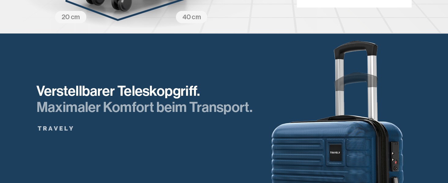 Чемодан ручної поклажі Travely Premium 55x40x20 см - 36 л, з TSA замком, синій. Підходить для Ryanair, Lufthansa, Eurowings