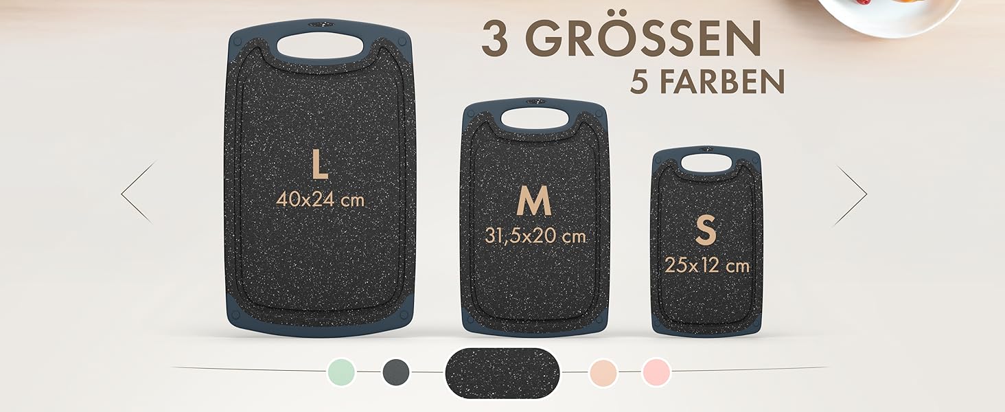 Набір дерев'яних обробних дощок Blumtal (S/M/L) - 3 шт. з канавками для соку та ручкою, BPA free, міцні, чорні