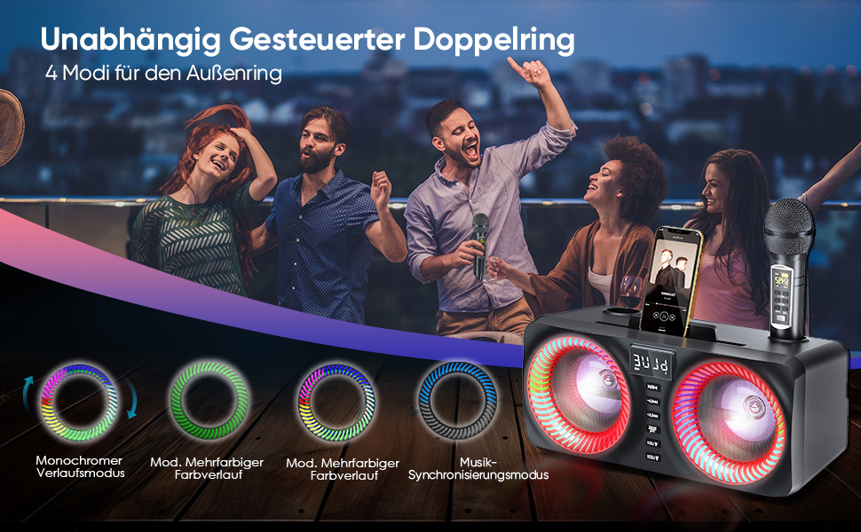 Портативна караоке-система з 2 бездротовими мікрофонами та 30W потужністю, NT001-RED-US