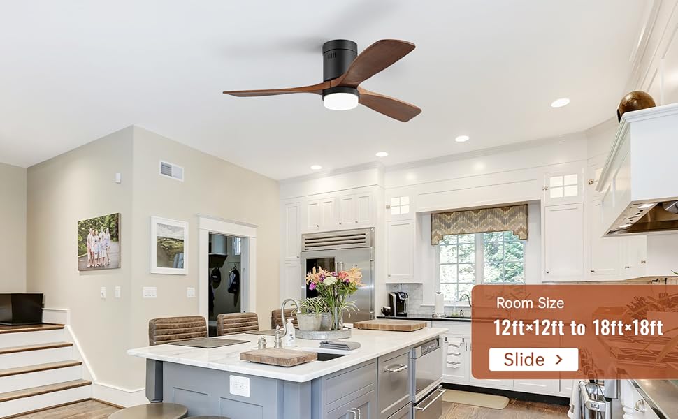 Стеляний вентилятор Sofucor з підсвічуванням, дистанційним керуванням, 3 лопатями з дерева, DC, таймер, 3 колірні температури, 6 швидкостей, режим літо/зима, з підсвічуванням та кріпленням Light+Flush, темне дерево