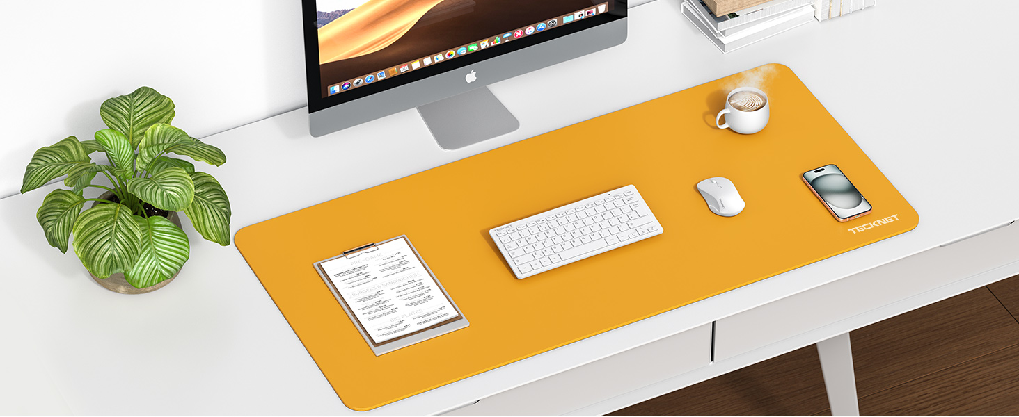 Килимок на стіл TECKNET 80 x 40 см, захист від води, PU шкіра, двосторонній, для офісу/дому (темно-сірий/темно-синій/жовтий)