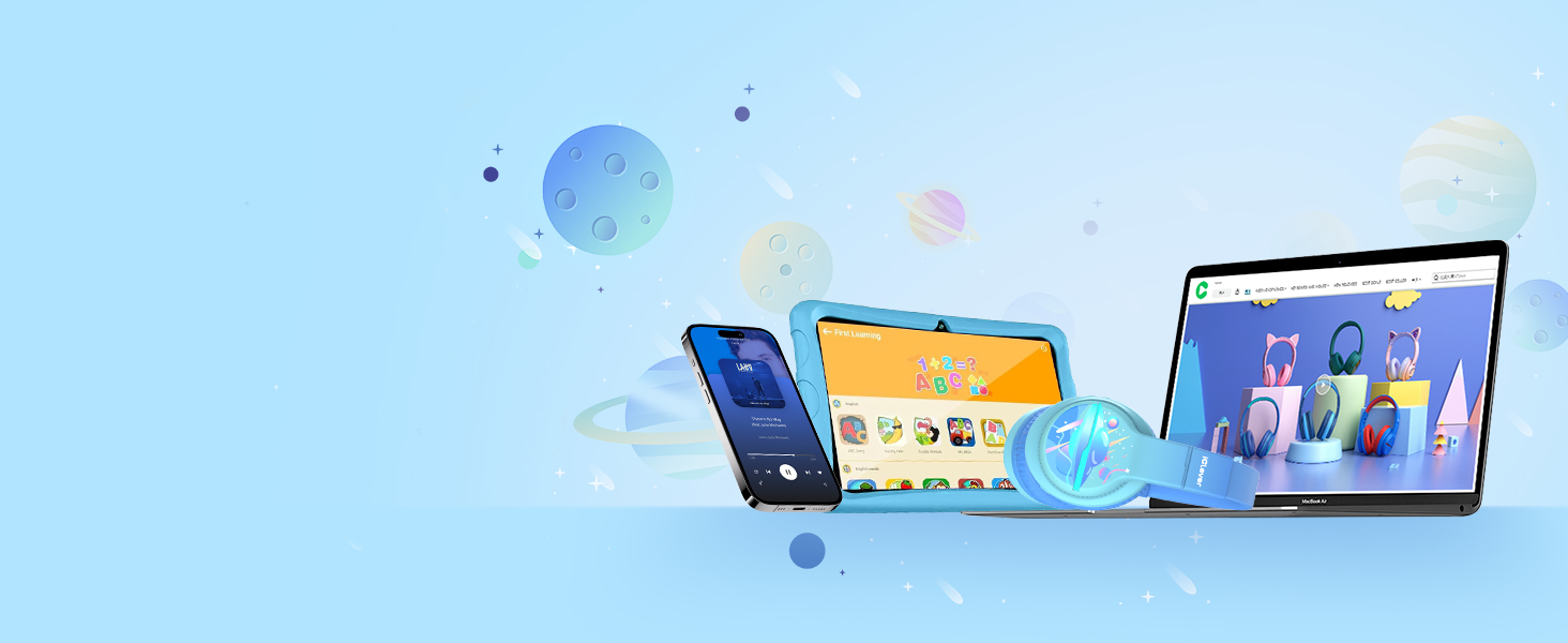 iClever Бездротові навушники для дітей з LED-підсвіткою, Bluetooth 5.2, мікрофон, BTH12 (градієнт синього)