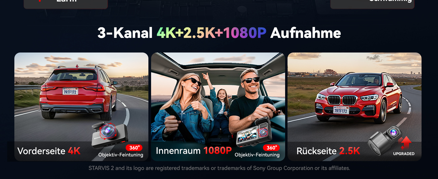 Автомобільний 3-канальний відеореєстратор REDTIGER F17 Elite 4K з картой 128ГБ, STARVIS 2 IMX678, WiFi 6, GPS, HDR та нічним режимом (передній, задній та салонний)