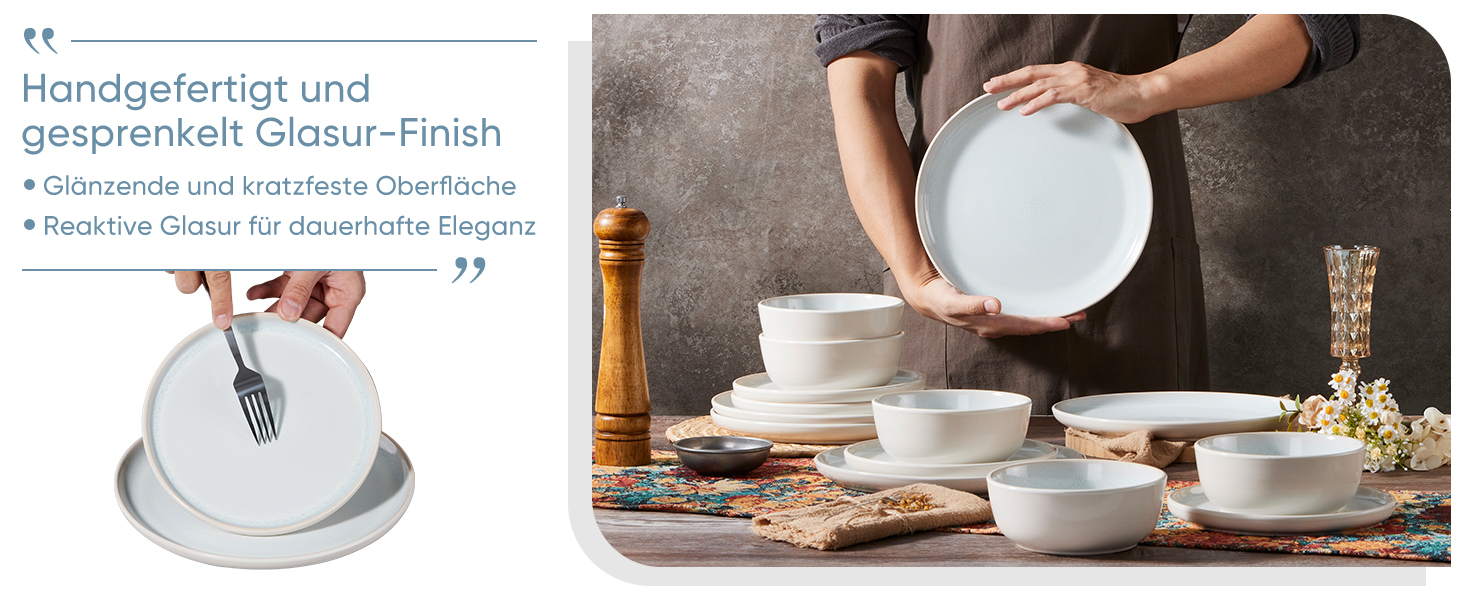 Набір посуду HaWare на 6 осіб, 18 предметів: тарілки, десертні тарілки, миски, бежевий колір. Підходить для мікрохвильової печі та посудомийної машини.