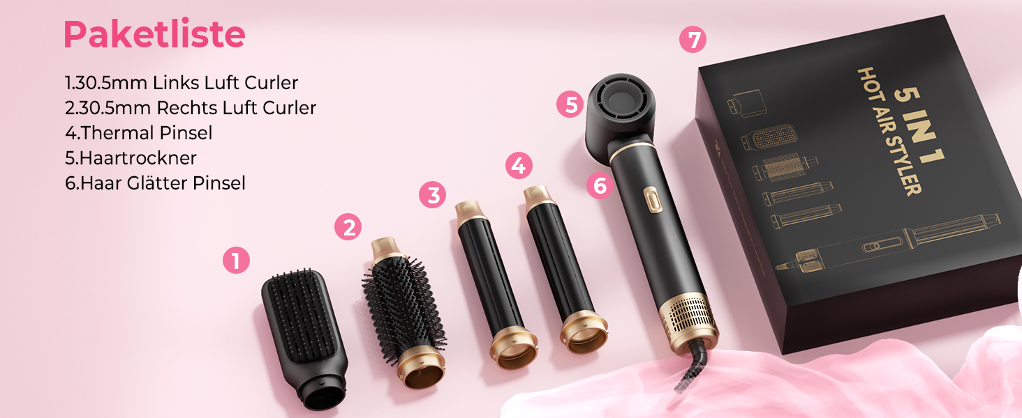 Мультистайлер для волосся 5 в 1 Atopskins Air Styler 1000W: фен-щітка, вирівнювач та плойка для сушіння, завивки та гладкого волосся (Darkschwarz)