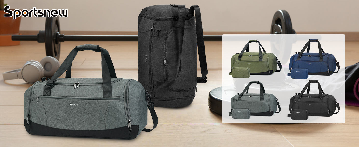 Sports Bag Backpack Duffle Bag for Men with Shoe Compartment & Wet Compartment and Toiletry Bag Weekender Bag Women's Gym Bag with Trolley Sleeve, Grey