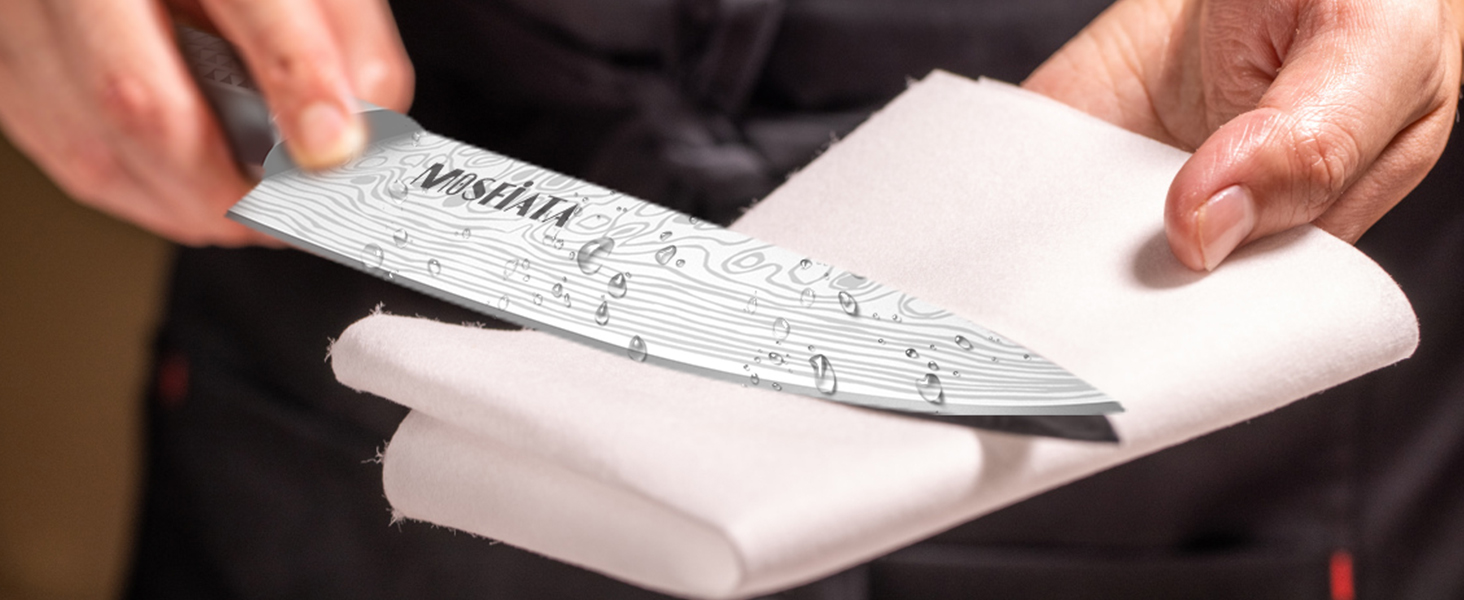 Набір кухонних ножів MOSFiATA, 5 шт. з нержавіючої сталі: кухонний, сантоку, універсальний, для хліба, для очищення з захистом пальців та подарунковою коробкою