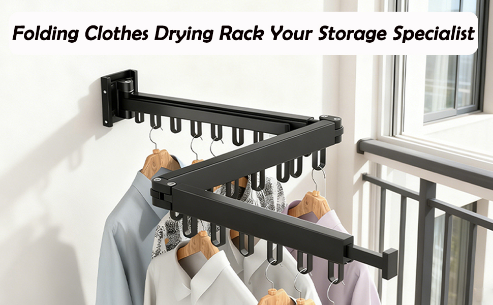 Настінна сушилка для білизни Hggzeg, розкладна, 360° обертання, з гачками, для балкона, ванної кімнати, пральні (свинцево-сірий, чорний)