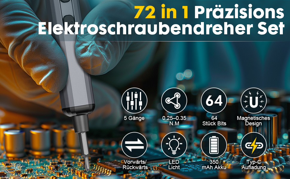 Набір мініатюрних електричних викруток 72 в 1 - прецизійний акумуляторний набір для ремонту окулярів, годинників, телефонів, ноутбуків