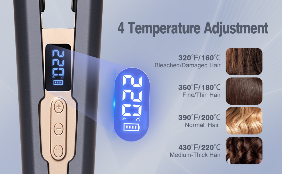 Випрямляч для волосся 2 в 1 з функцією завивки, бездротовий, 10000mAh, синій (Marineblau) - професійний, з LED-дисплеєм, регульована температура 160-220°C, для подорожей