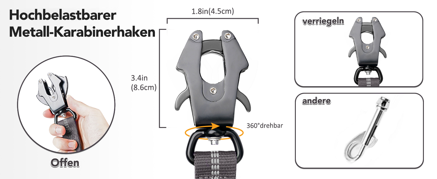 Тактична собача повід Joytale, 1.2м-1.8м, еластична, з двома зручними ручками, автофіксатор, повід без ривка для великих собак, сірий