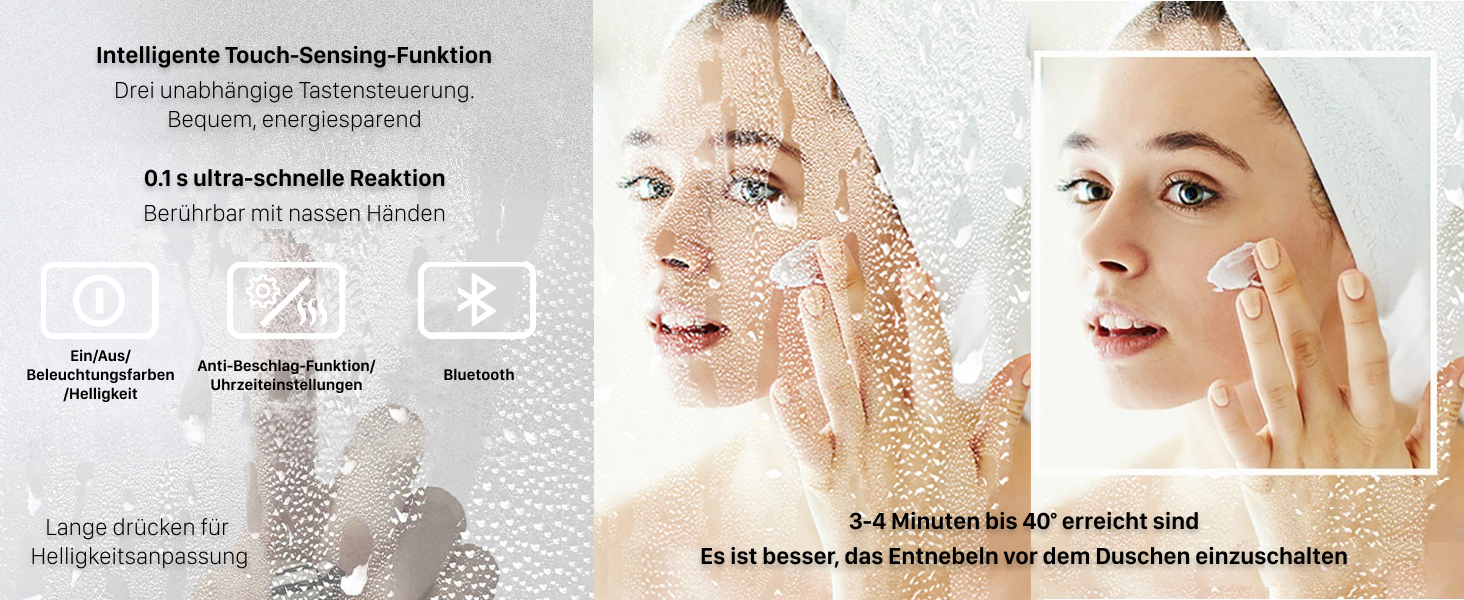 Дзеркало для ванної кімнати LUVODI з підсвічуванням 100x70 см: годинник, температура, дата, проти запотівання, регулювання яскравості, 3 кольори світла, функція пам'яті, LED, водонепроникність, збільшення 3x, Bluetooth