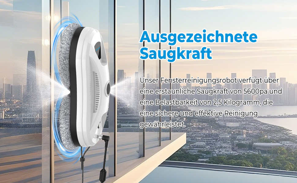 Робот для миття вікон Fensterputzroboter 5600 Па з автоматичним подвійним розпиленням, 3 режими, датчик краю, пульт, безпека для скла, плитки, дзеркал + 10 серветок