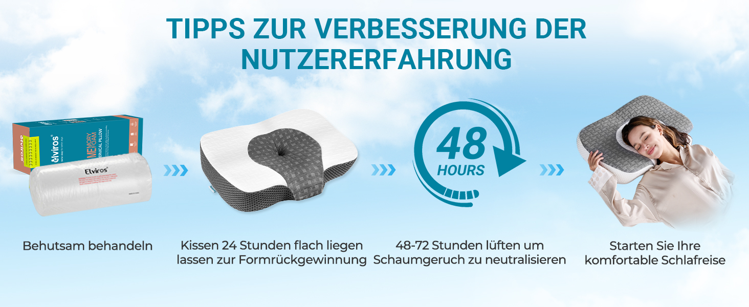 Ортопедична подушка Elviros з Memory Foam для шиї та спини. Подушка від болю в шиї, для сну на боці та на животі. Біла, 59x40.5x12.5/14.5 см