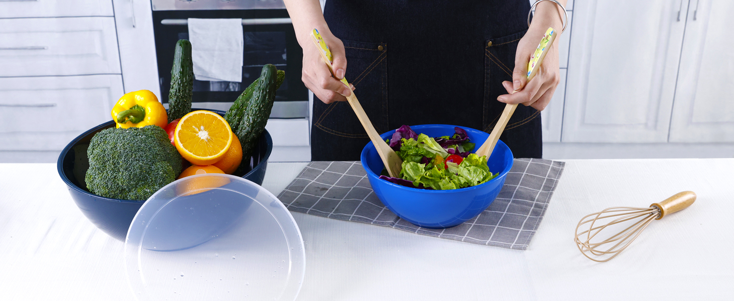 Набір міксерів BoxedHome (12 шт.) з кришками, синій. Зручні, багаторазові, неслизькі, стійкі до утворення подряпин. Ідеально підходять для приготування салатів та інших страв.