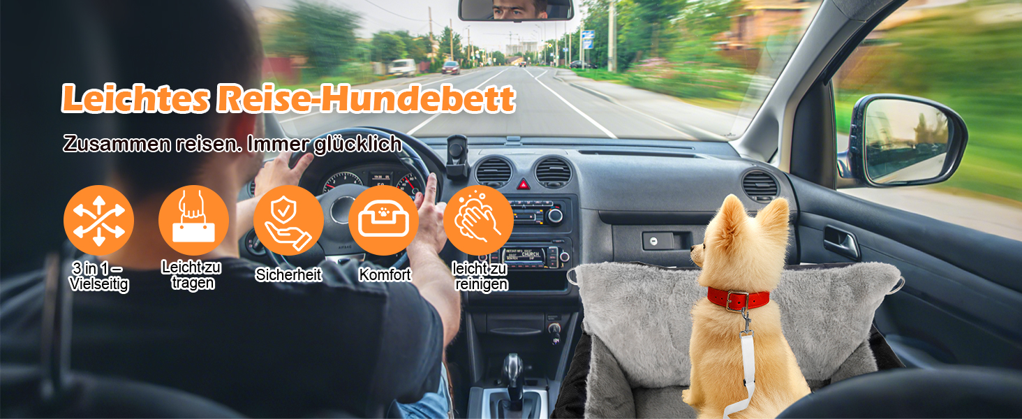 Автомобільний лежак для собак 3-в-1 - переноска, лежак, автокрісло для маленьких собак, чорний