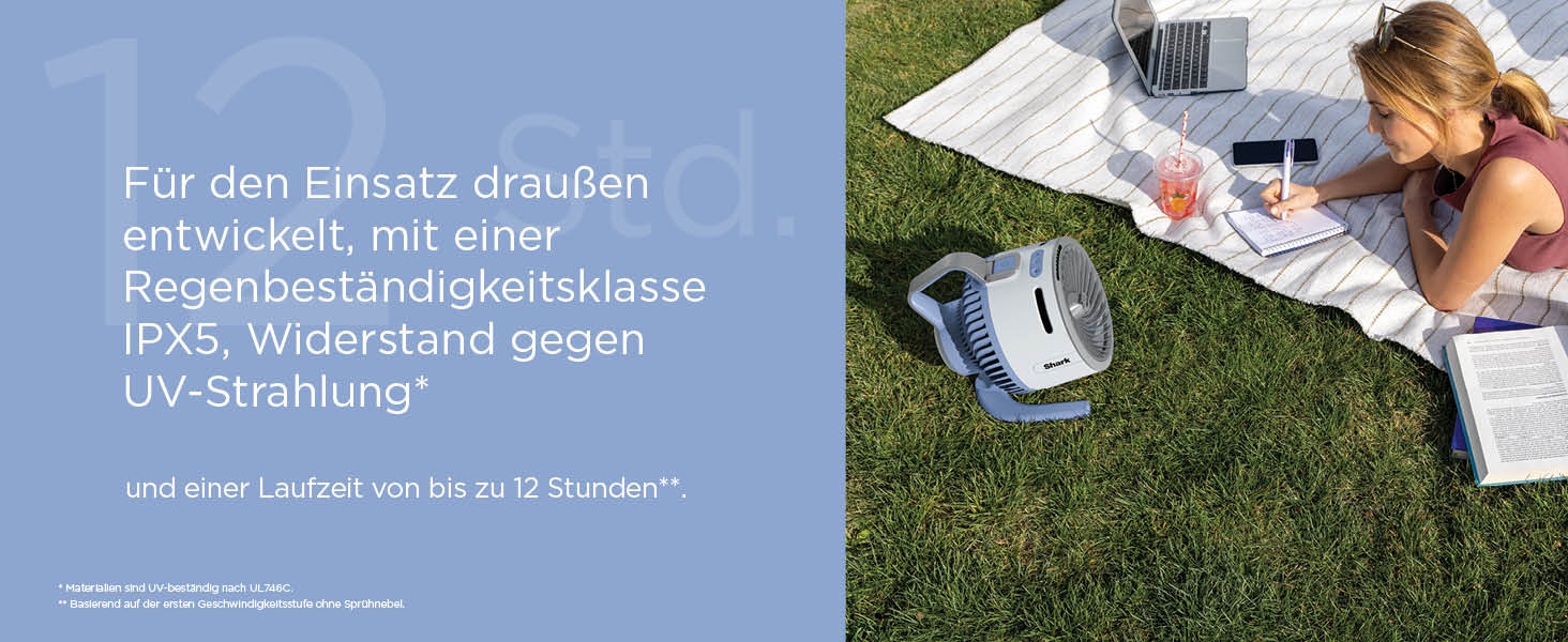 Вентилятор Shark FlexBreeze HydroGo – портативний, тихий, для дому та вулиці, 5 швидкостей, FA050EU